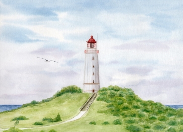 Postkarte DIN-A6 Aquarell Maritim Kunst Druck Kunstdruck Ostsee Leuchtturm Dornbusch Hiddensee Rügen